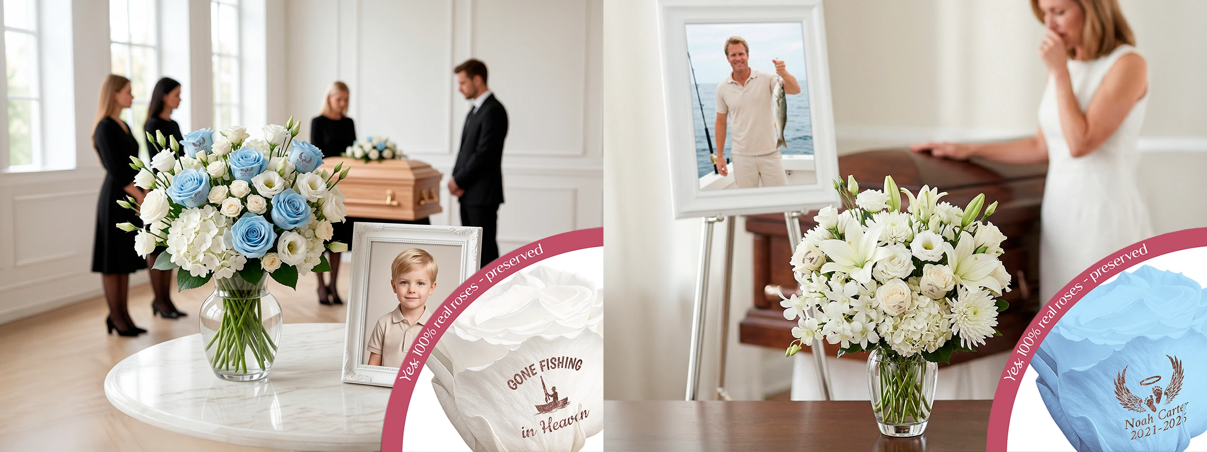 Heartfelt funeral tributes personalized on a lasting preserved rose